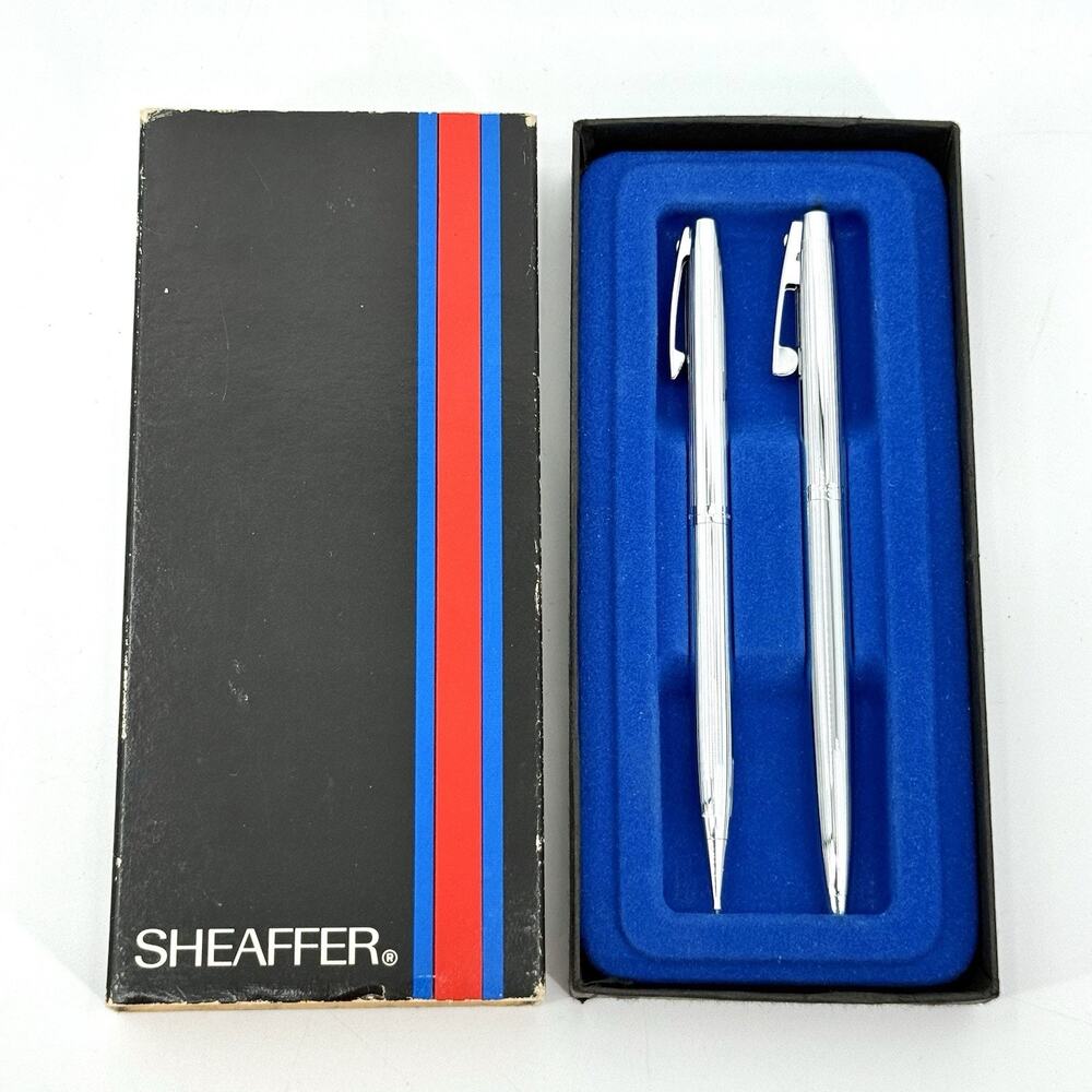 Sheaffer Triumph Ball Point Pen Pencil Set White Dot Vintage Tested/Work